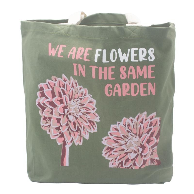 Pamučna torba s printom - We are Flowers - boja masline