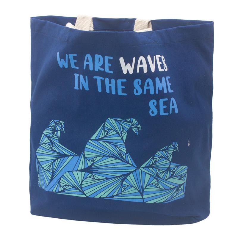 Bombažna vrečka s potiskom - We are Waves - modra