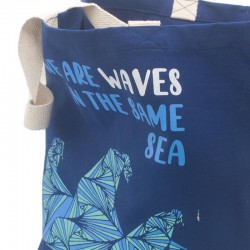 Bombažna vrečka s potiskom - We are Waves - modra