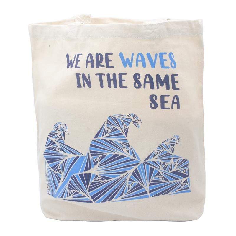 Bombažna vrečka s potiskom - We are Waves - naravna barva