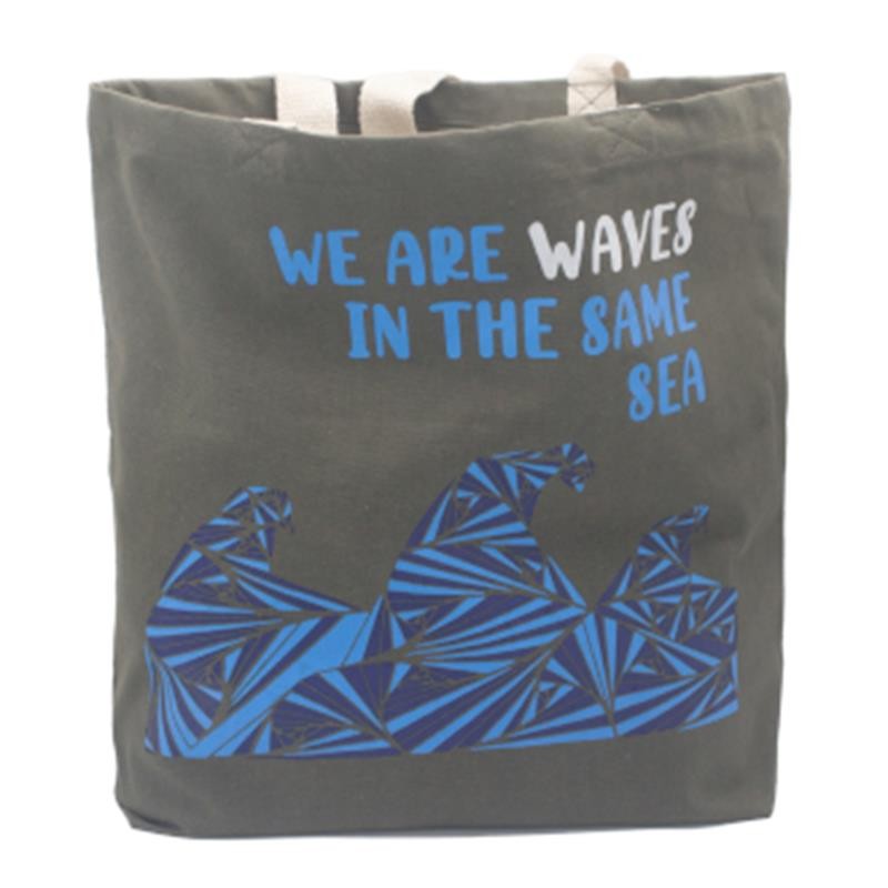 Bavlněná taška s potiskem - We are Waves - šedá