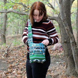 Žakárová taška - Modro-zelená taška cez rameno